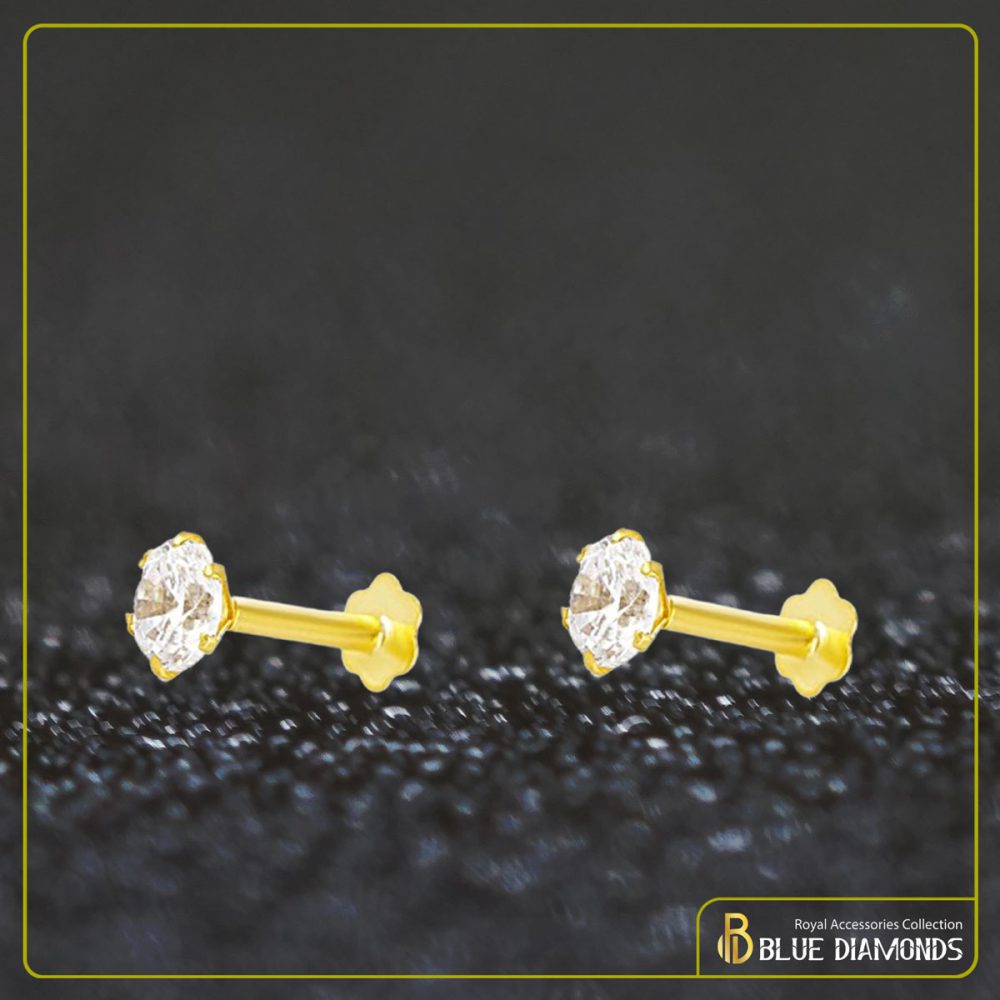 1 Stone Diamond Cut 18K Traditional Gold Nosepin Bundle (White 2pc)