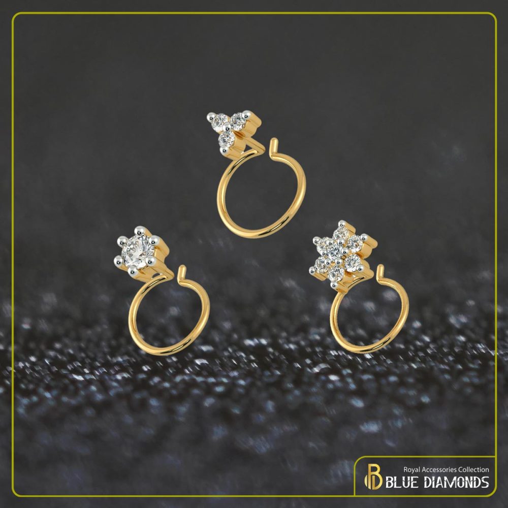 1,3,7 Stone Diamond Cut 18K Traditional Gold Nosepin Bundle (Round)