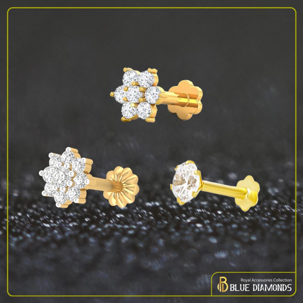 1,7,9 Stone Diamond Cut 18K Traditional Gold Nosepin Bundle (White)