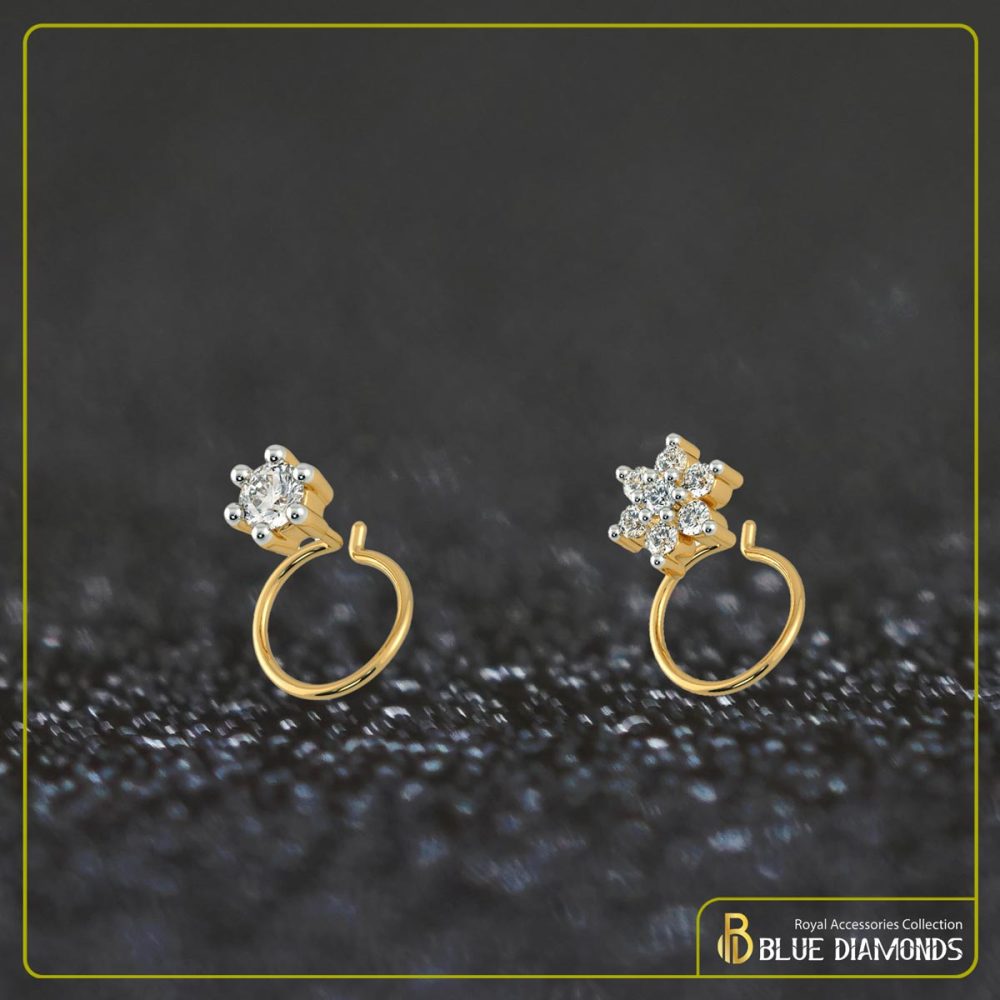 1&7 Stone Diamond Cut 18K Traditional Gold Nosepin Bundle (Round)