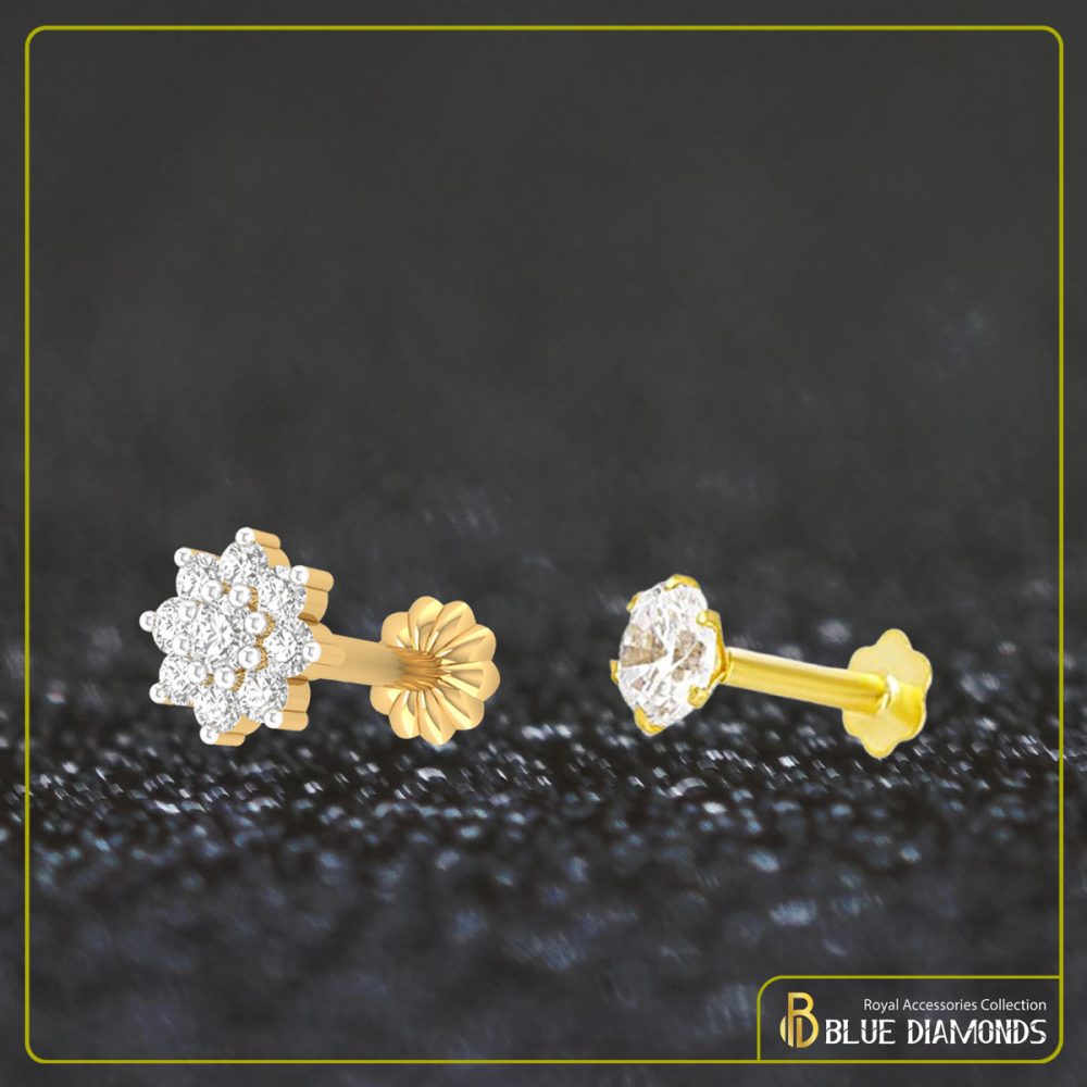 1&9 Stone Diamond Cut 18K Traditional Gold Nosepin Bundle (White)