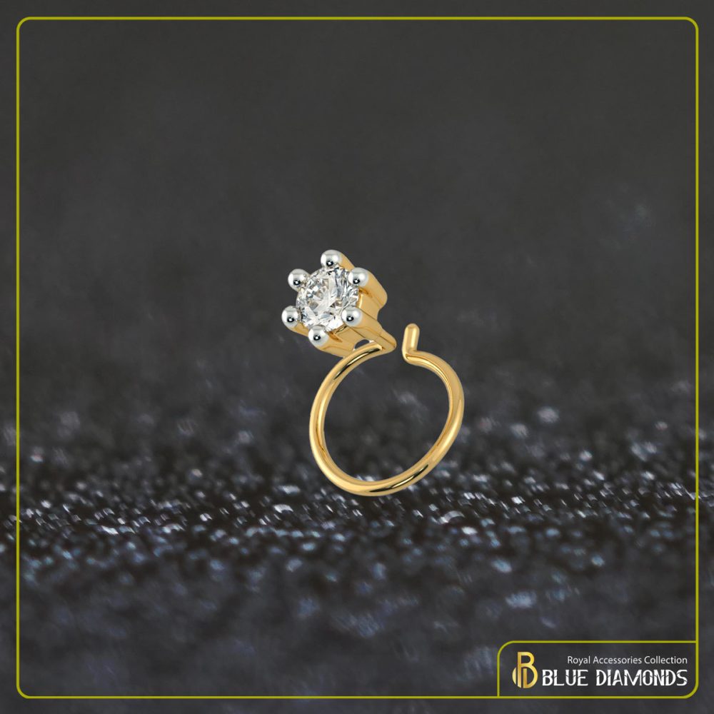 1 Stone Diamond Cut 18K Traditional Gold Nosepin (Round)
