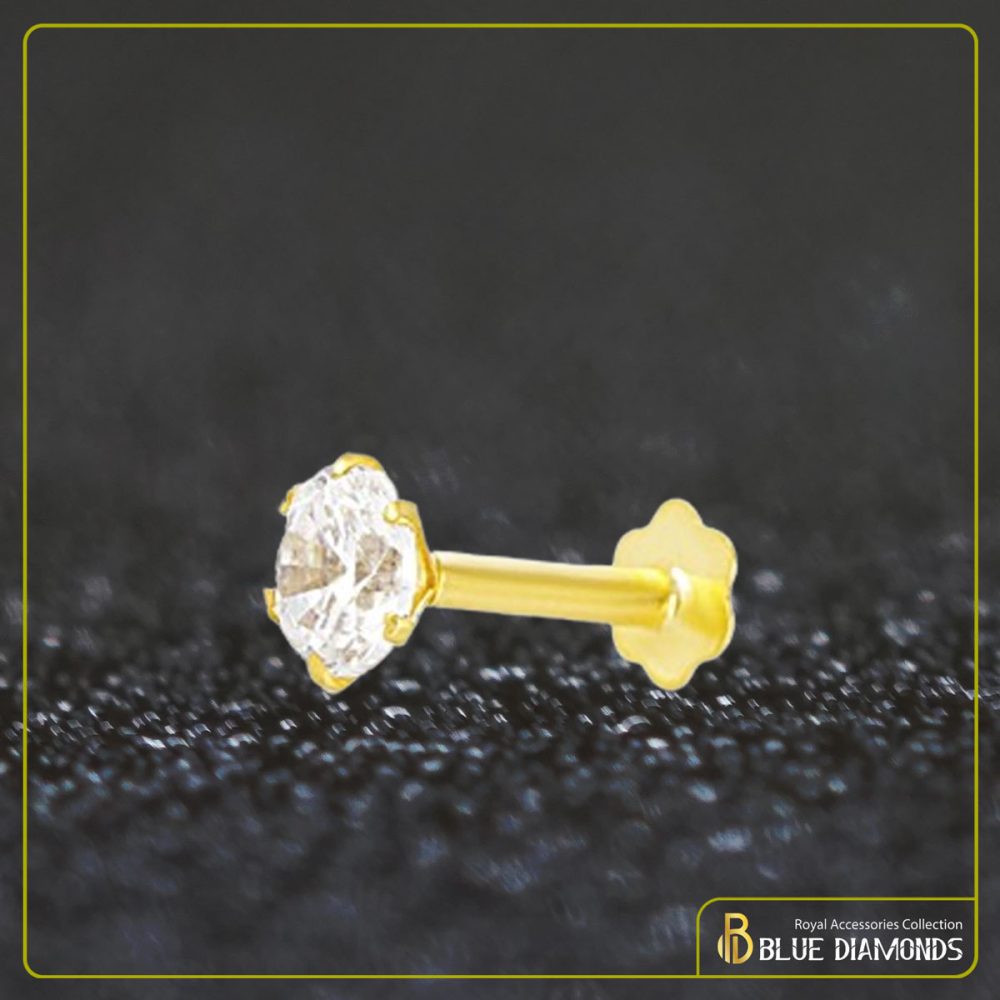 1 Stone Diamond Cut 18K Traditional Gold Nosepin (White)