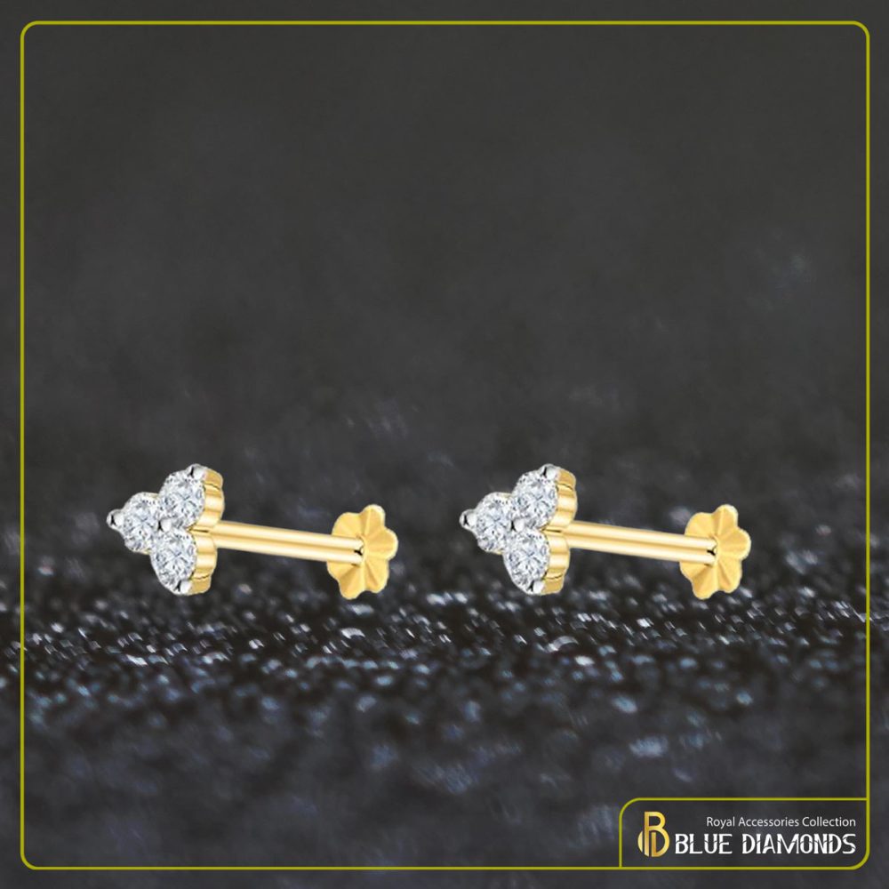 3&3 Stone Diamond Cut 18K Traditional Gold Nosepin Bundle (White)