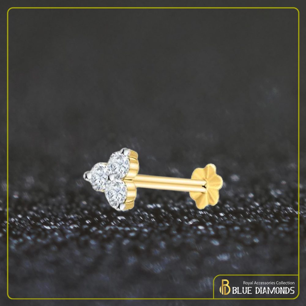 3 Stone Diamond Cut 18K Traditional Gold Nosepin (White)
