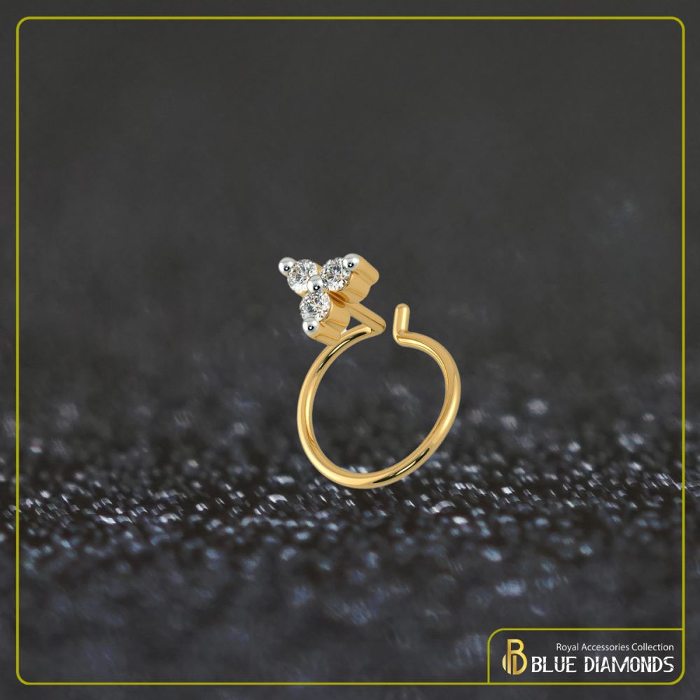3 Stone Diamond Cut 18K Traditional Gold Nosepin (Round)