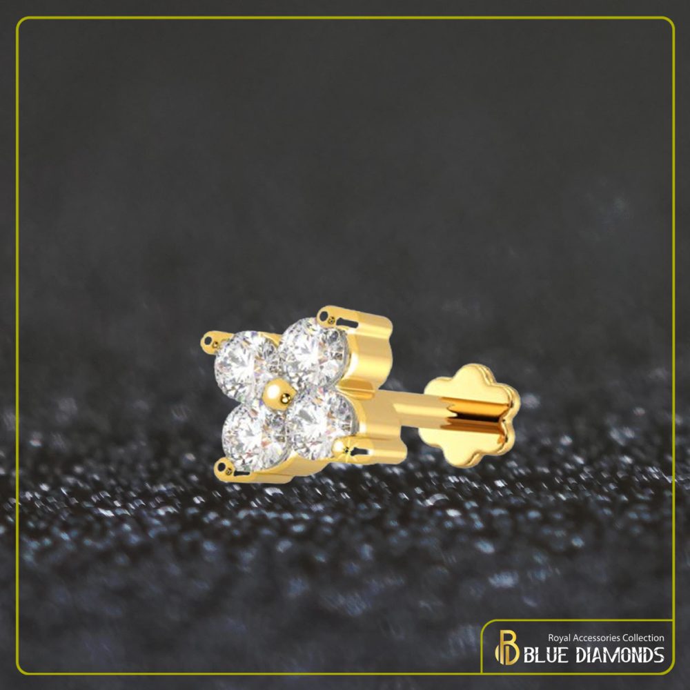 4 Stone Diamond Cut 18K Traditional Gold Nosepin (White)