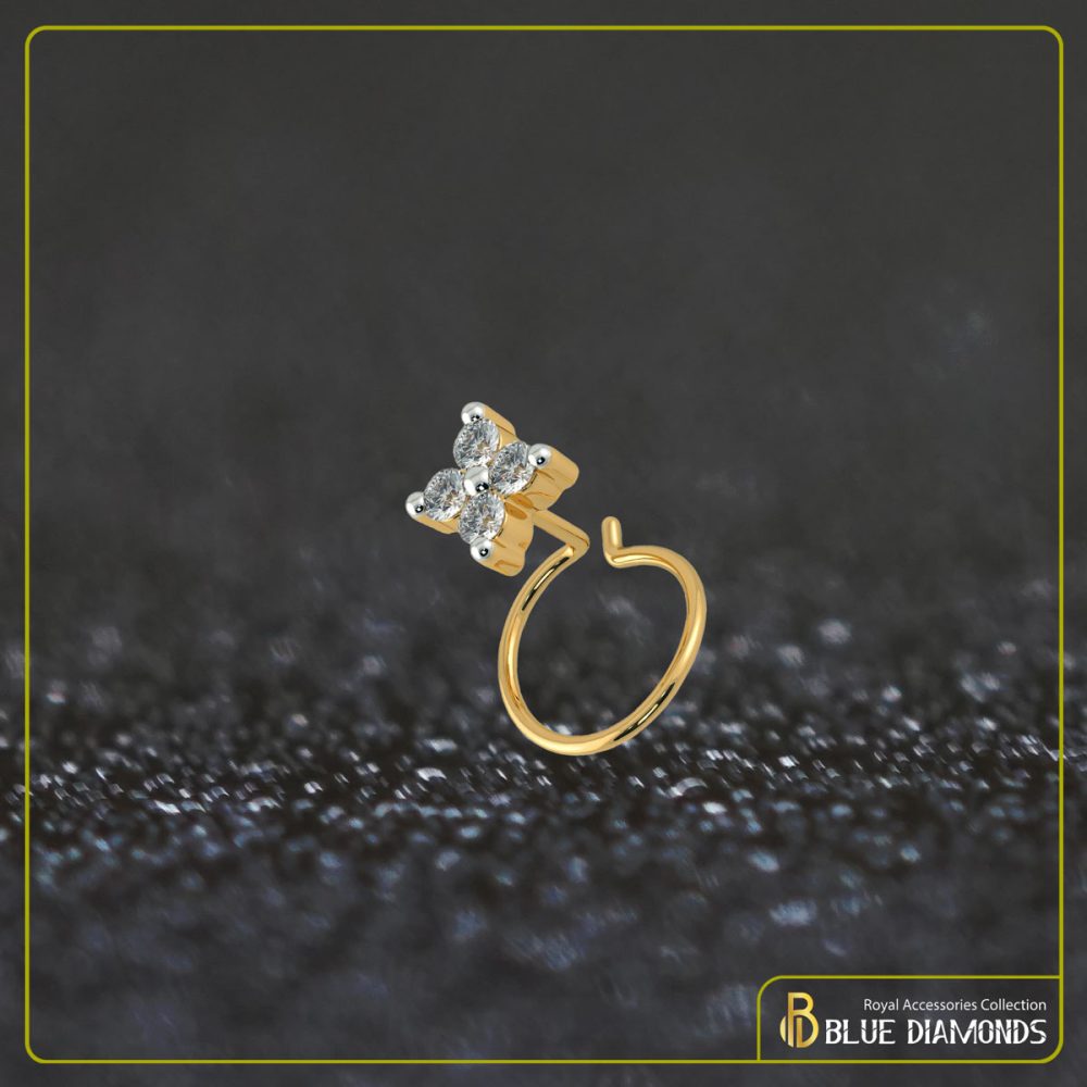 4 Stone Diamond Cut 18K Traditional Gold Nosepin (Round)