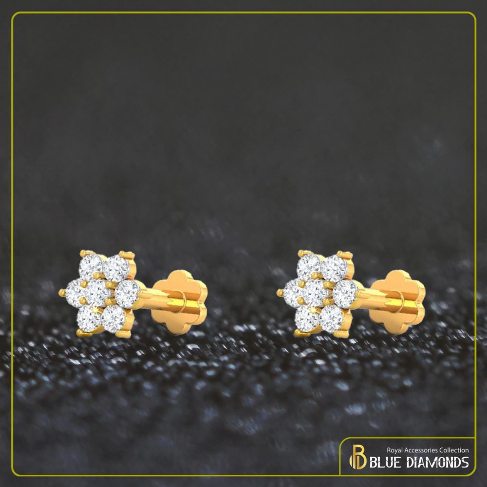 7 Stone Diamond Cut 18K Traditional Gold Nosepin Bundle (White 2pc)