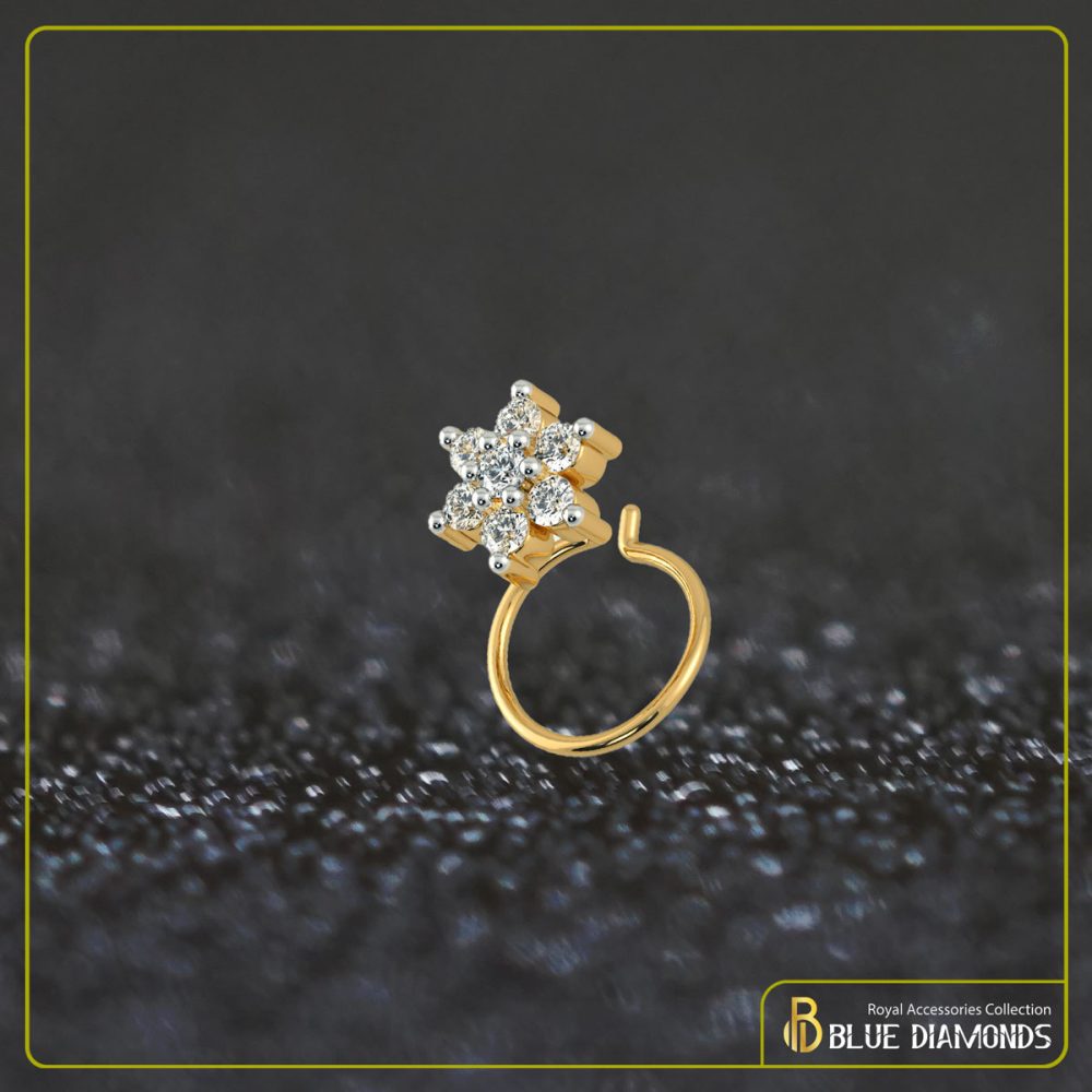 7 Stone Diamond Cut 18K Traditional Gold Nosepin (Round)