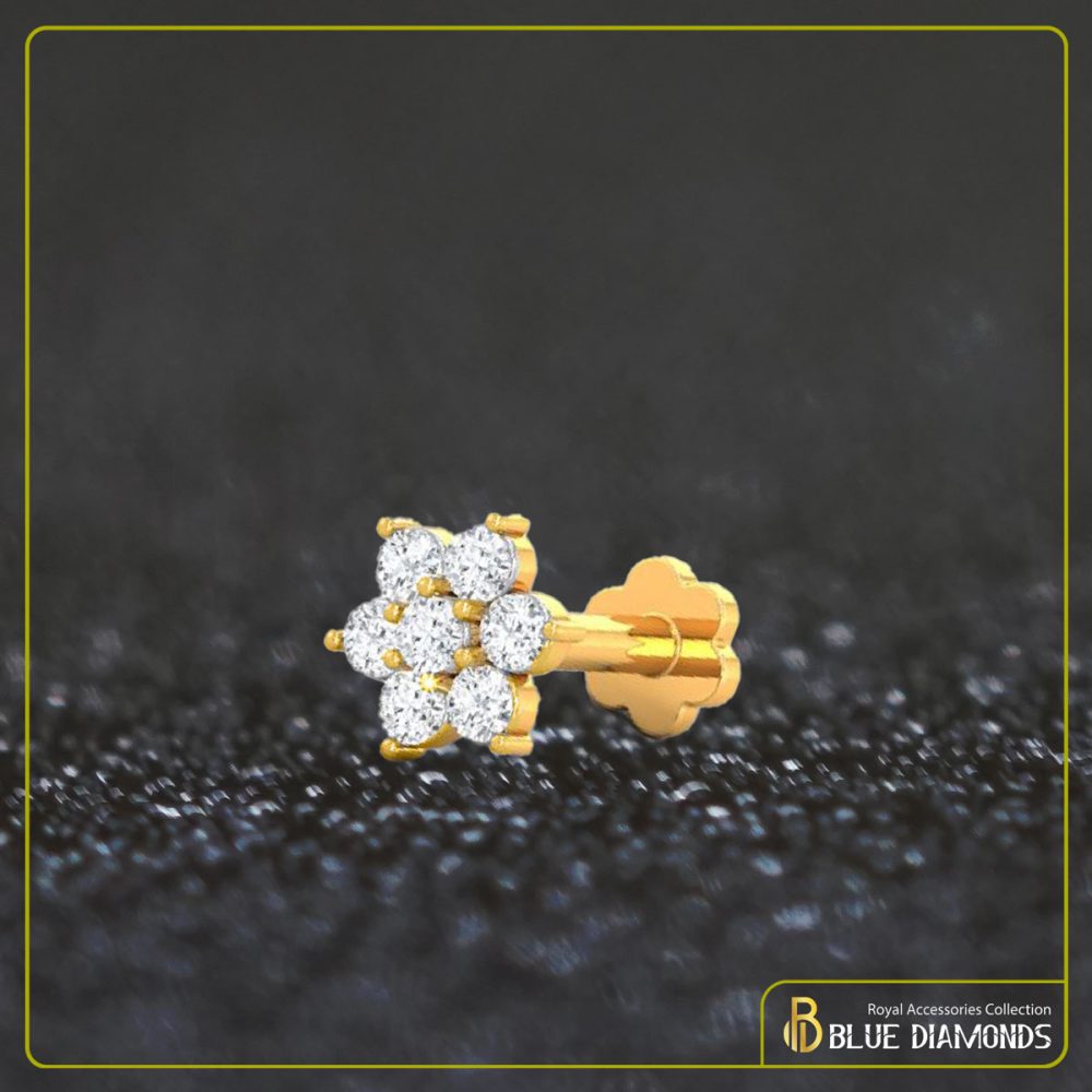 7 Stone Diamond Cut 18K Traditional Gold Nosepin (White)