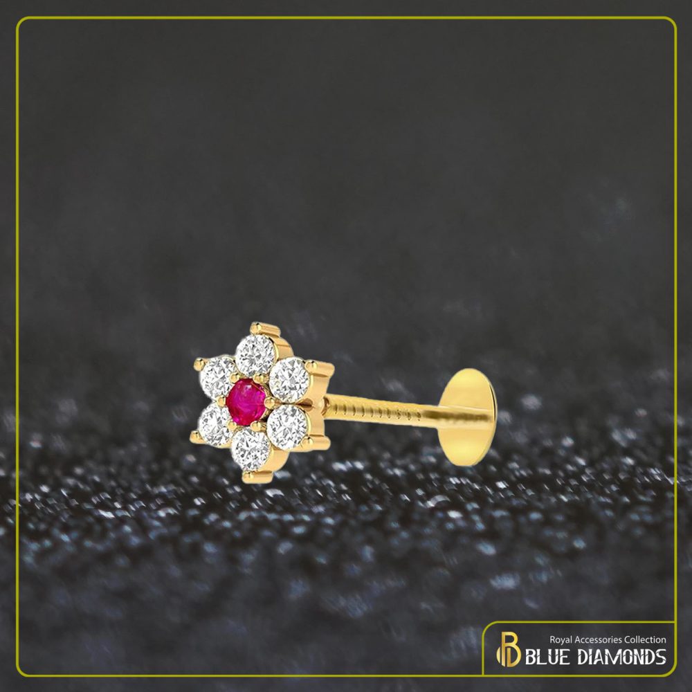 7 Stone Diamond Cut 18K Traditional Gold Nosepin (Middle Pink)