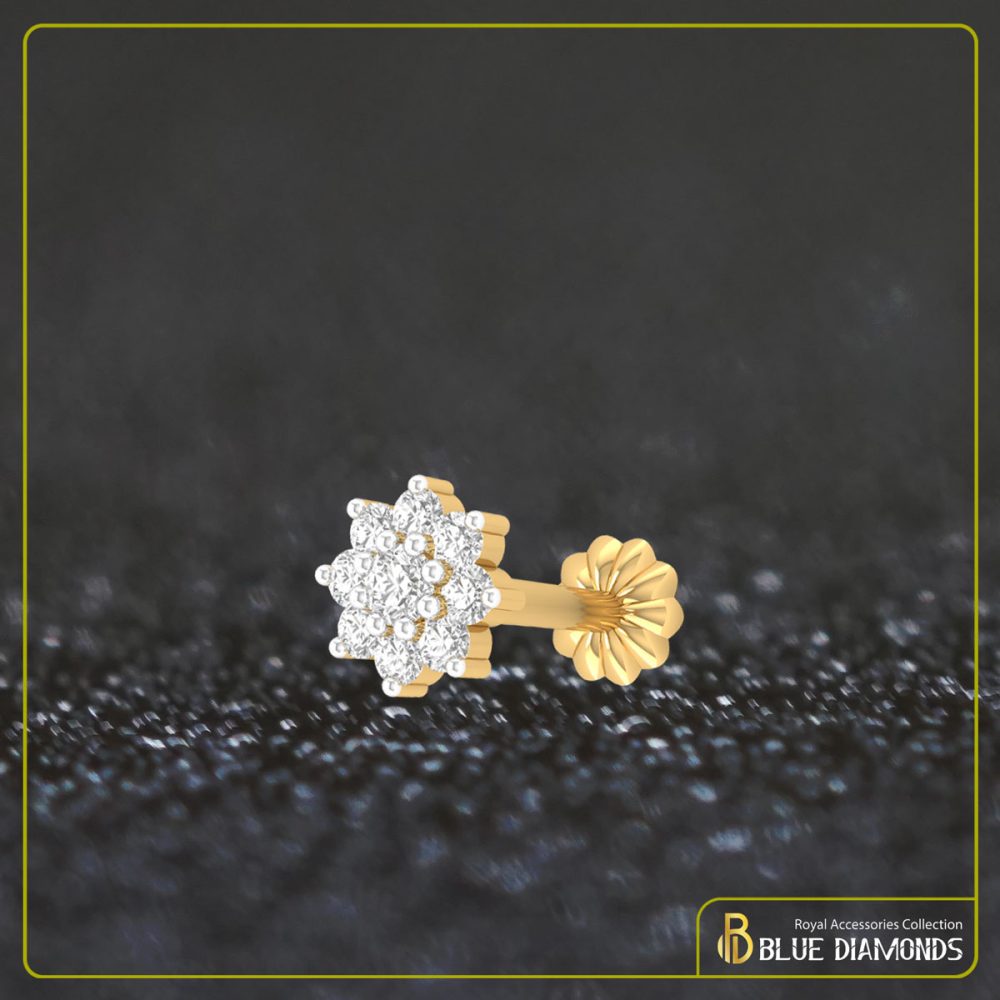 9 Stone Diamond Cut 18K Traditional Gold Nosepin (White)
