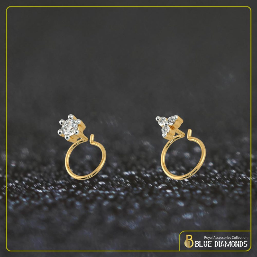 1&3 Stone Diamond Cut 18K Traditional Gold Nosepin Bundle (Round)